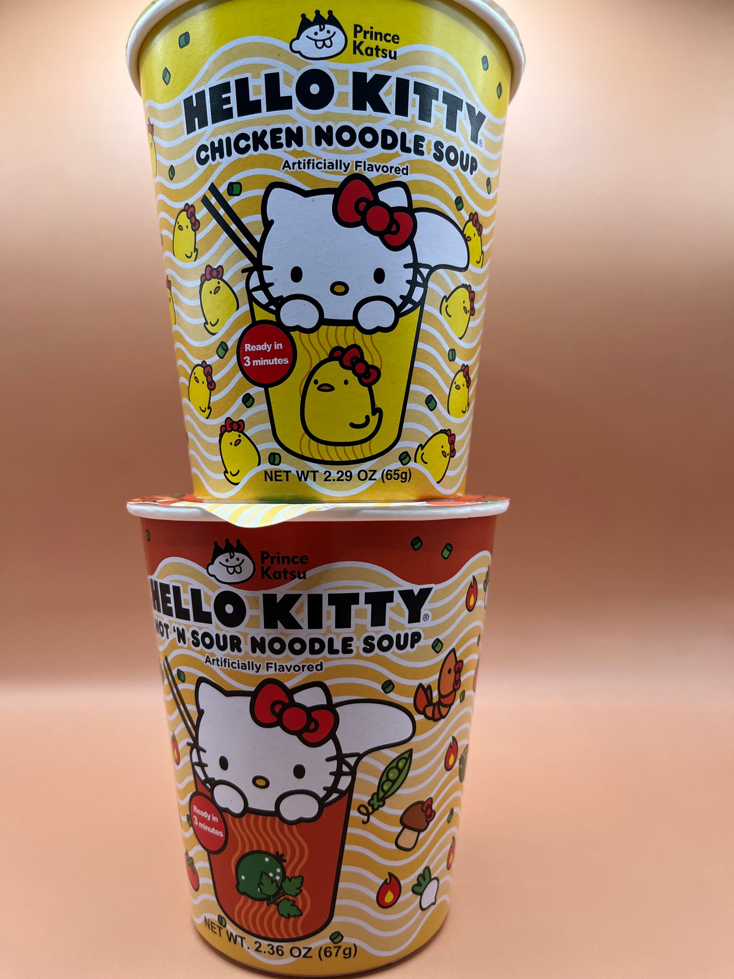 Hello Kitty 🐱 (2) Ramen, Chicken + Hot ‘n Sour